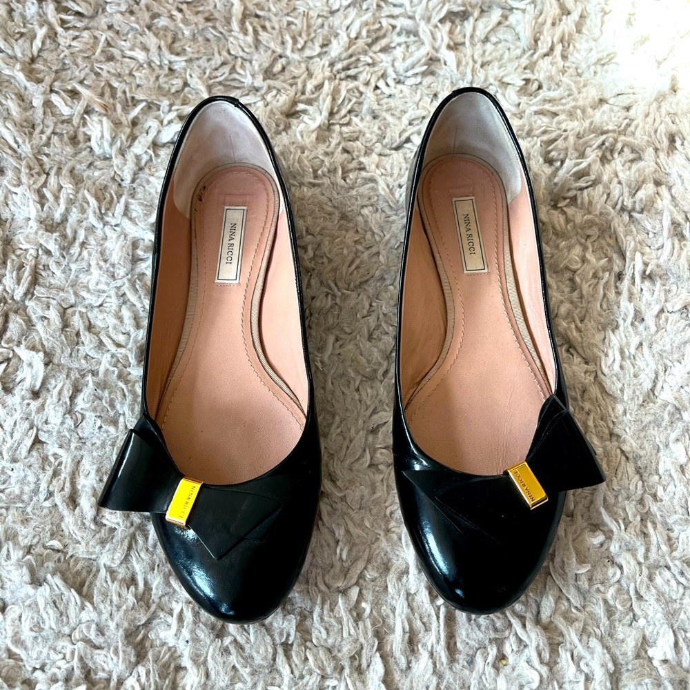 Nina Ricci patent leather bow flats Black 7.5M / 38